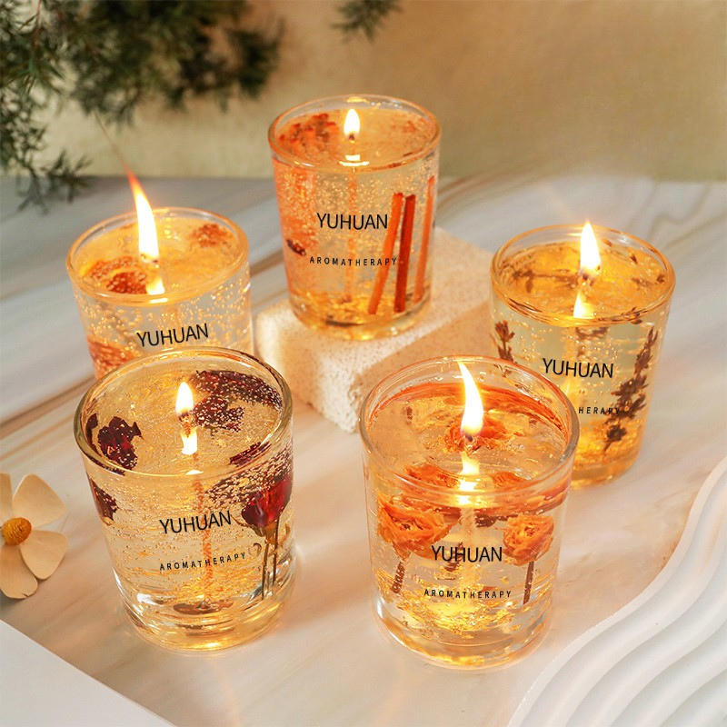 LILORA-YUHUAN Jelly Wax Candles with natural florals