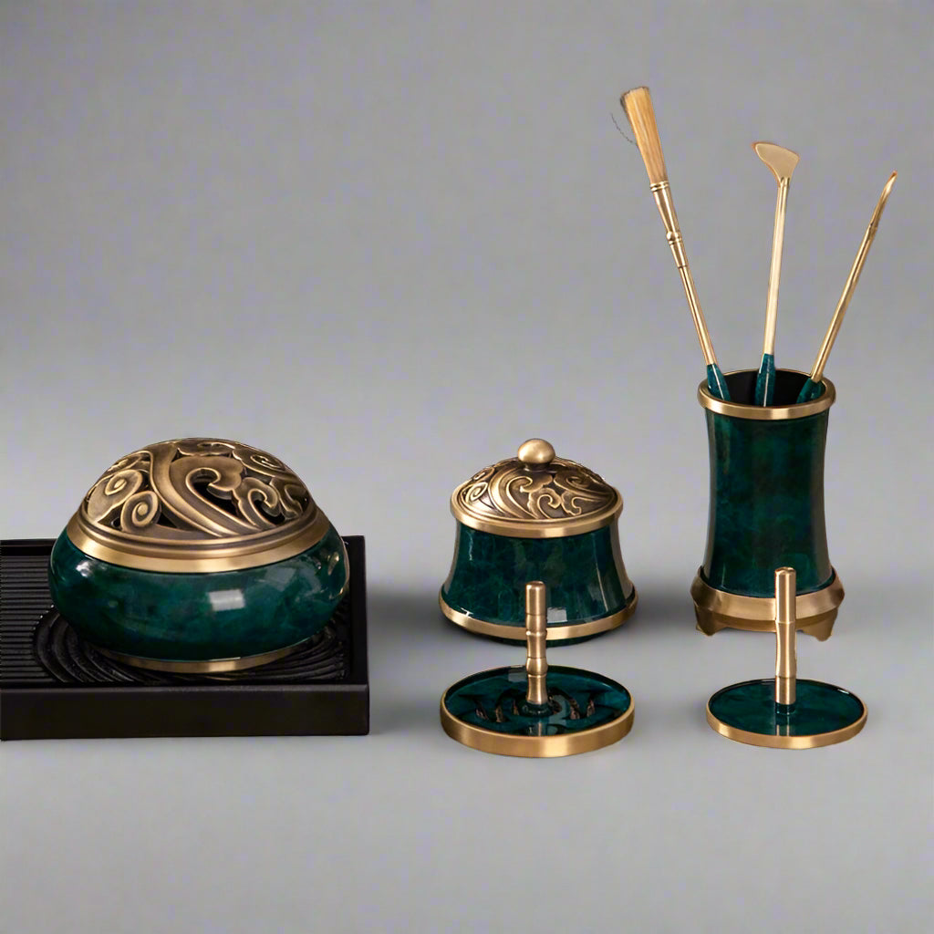Brass Incense Ceremony Set – Incense Kit for Meditation & Yoga Rituals