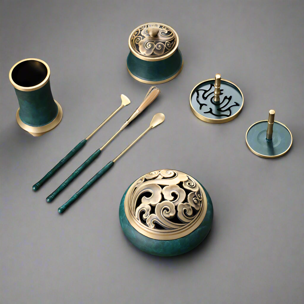 Brass Incense Ceremony Set – Incense Kit for Meditation & Yoga Rituals